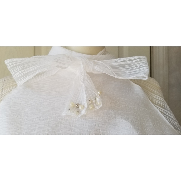 ParisStyle White Blouse w/ Beaded Long Sleeves, XL NWT✔️ - Picture 4 of 7